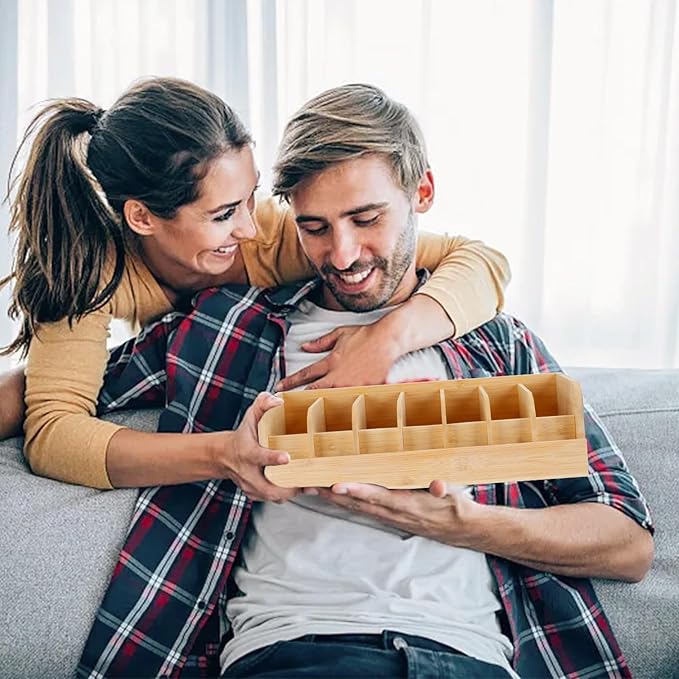 GTI Belt Organizer,2pcs 7 Compartments Belt Organizer for Closet and Drawer, Bamboo Display Case for Tie and Belt, Belt Storage Organizer for Men Women (Wooden)