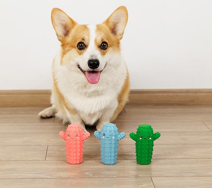 Squeaky Dog Toys for Medium Dogs, Soft Latex Rubber Cactus Dog Ball, Cute Bounce Squeak Pet Toy