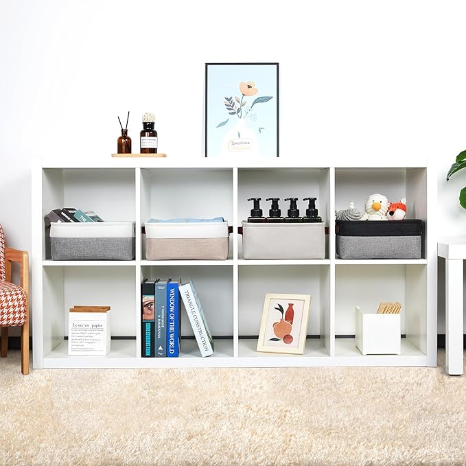 DULLEMELO Collapsible Fabric Storage Bins - Set of 2, 11.8x7.9x5.1 Inch, White & Khaki