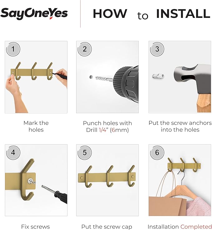 Brushed Gold Small Coat Rack Wall Mount – 9 Inch Stainless Steel Rail with 3 Double Coat Hooks for Entryway, Bathroom, Bedroom, Kitchen – Modern Gold Hook Rack for Coats, Hats, Towels