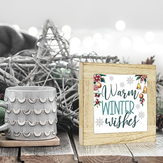 Winter Decorations for Home Office Winter Wishes Tabletop Decor Snowflake Christmas Holiday Decor for Table 6 x 6 inches