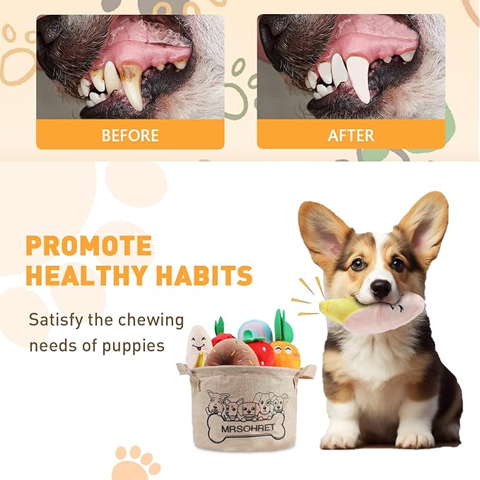 Squeaky Dog Toys, 15Pcs Small Plush Puppy Toy, Dog Toys to Keep Them Busy, Interactive Squeak Stuffed Toys for Small Medium Dogs with Basket, Reduce Boredom and Teeth Cleaning