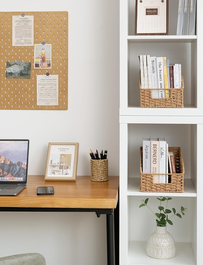 StorageWorks Wicker Baskets for Organizing, Pantry Organizers and Storage, Round Paper Rope Storage Basket for Pantry Shelves, Orange, 2 Pack