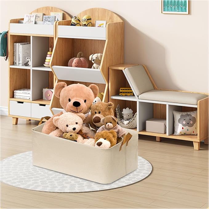 SNWDN 6 Pack Closet Cloth Storage Bins for Shelves,Large Storage Baskets for Shelves, Fabric Bins for Closet organization with Handles( Beige 17''L x 12''W x 10''H)