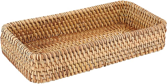 Hipiwe Key Basket for Entryway Table Natural Rattan Serving Tray Small Wicker Trays for Decor Fruit Bowl Decorative Baskets for Kitchen,Coffee Table