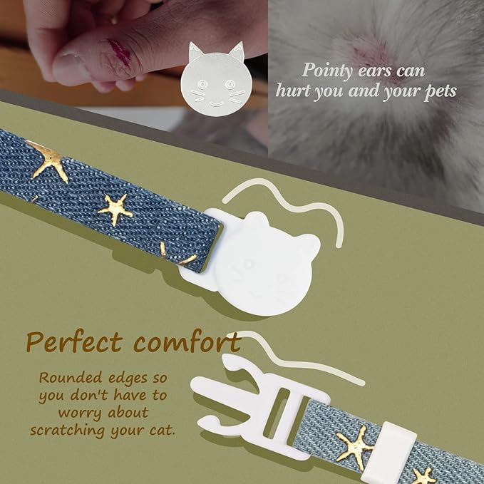 2 Pack Cotton Breakaway Cat Collar with Bell Dark Blue & Light Blue White Snowflake Pendant Cute Kitten Cat Collar Suitable for Girls and Boys