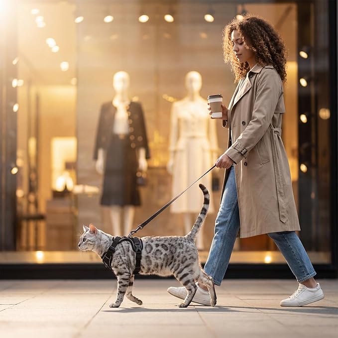 Cat Harness and Leash Set Escape Proof Tactical Medium Kitten Harness Emotional Support Cat Vest, Black, M