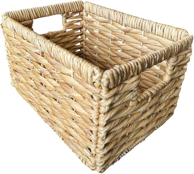 Wicker Basket For Shelves, Baskets for Organizing, Woven Storage Basket with Built-in Handles (Medium 2-Pack, Natural Water Hyacinth)