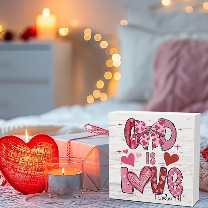 Christian Valentines Day Decorations for Home Scripture Desk Decor God Is Love Decorations for Kitchen Table Valentine’S Day Gifts for Boyfriend Girlfriend 5 X 5 Inchs