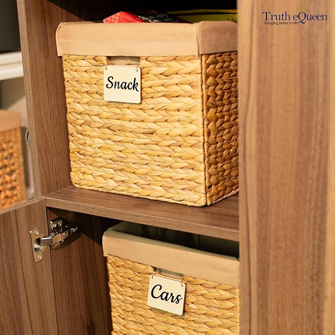 Water Hyacinth Storage Baskets For Organizing, Wicker Baskets For Storage Cube Organizer, Rattan Basket Set, Woven Basket Organizer, Canastas Para Organizar, Cube Shelf, Cubes Bins 12x12 In, 4 Psc