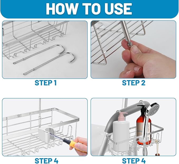2-In-1hanging shower chair caddy : Holder Organizer Rustproof Shower Chair Accessories for tub bath room with arms chair storage basket shelf fit Seniors Elderly Disabled Patient Pregnant(Silver)