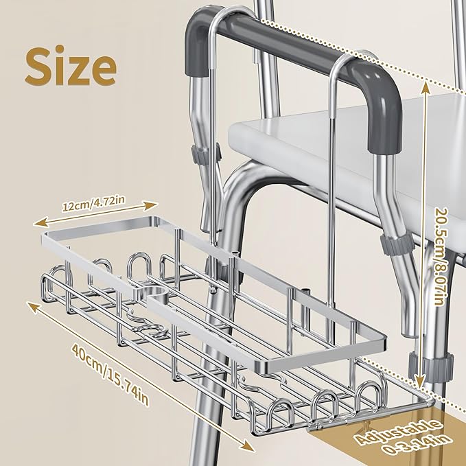 Hanging Shower Organizer - Shower Rack Hanging Rustproof, Shower Chair Caddy with Shower Head Holder for Post-Surgery Patient/Elderly User, Hanging Shower Basket on Bath Seat