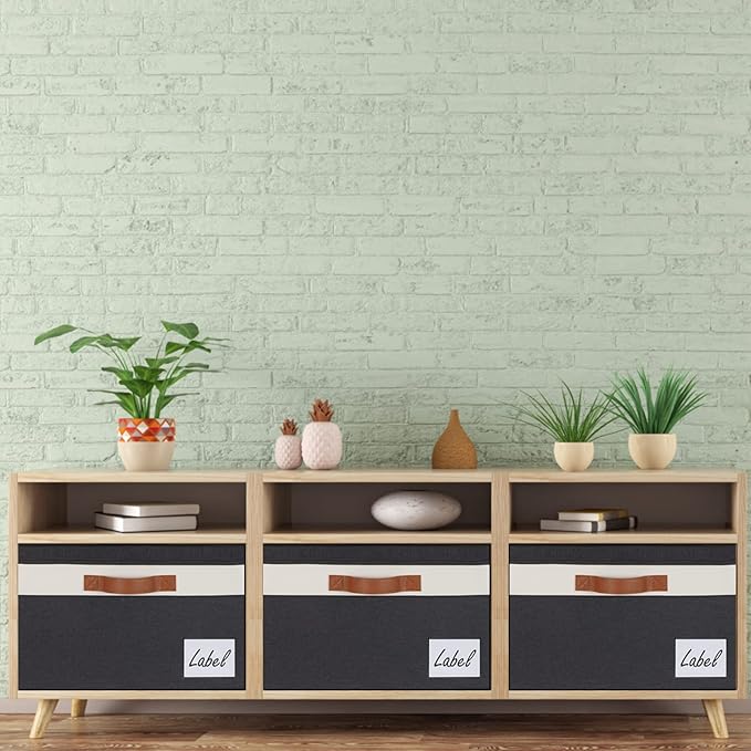 Large Storage Bins with Lids, Foldable Fabric Storage Baskets with Lids, Sturdy Storage Boxes with Labels and 3 PU Handles for Closet Home Bedroom Office (3 Packs, Black&White)