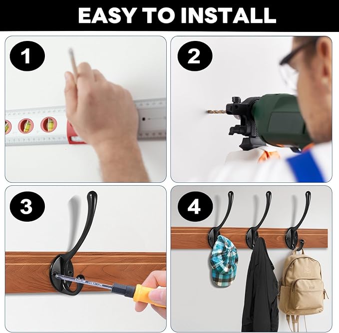 Wall Hooks for Hanging, 20-Pcs Heavy Duty Metal Coat Hooks, for Living Room, Bathroom, Kitchen, Bedroom for Coats, Towel, Hat, Key, Closet, Bag (Black)