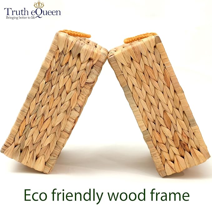 Water Hyacinth Storage Baskets For Organizing, Wicker Baskets For Storage With Macrame Handle, Small Woven Basket Small Wicker Blanket Basket For Organizing, Rectangular Woven Blanket 12x9x5 In