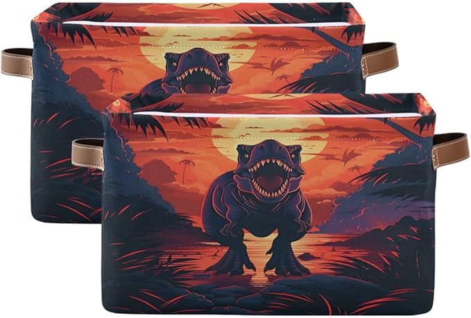 Large Storage Basket Dinosaur Storage Bin Cube Canvas Fabric Organizer Handles Collapsible for Clothes Toys Bedroom Decorative