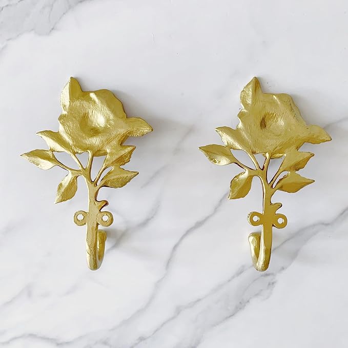 Vintage Flower Shaped Decorative Wall Hooks Rack Hangers for Hanging Clothes Coats Towels Keys Hats, 2 Pack Antique Metal Mounted Wall Hook