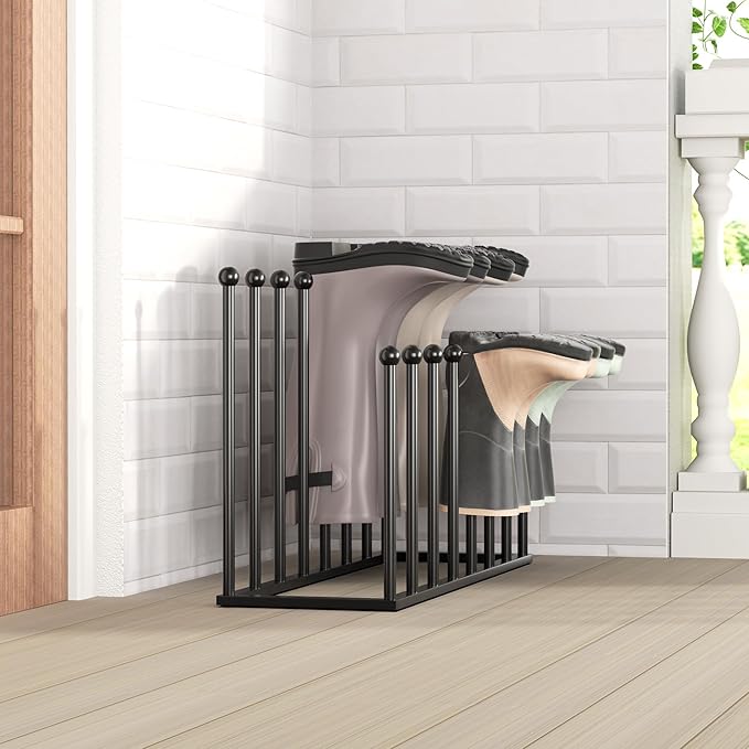 pickpiff Free Standing Shoe Racks - Black Metal Boot Rack Organizer Tall Boots for Dorm Room, Closet, Entryway, Bedroom, Patio Outdoor, Hallway, Black, Shoe Storage Fit for 8 Pairs