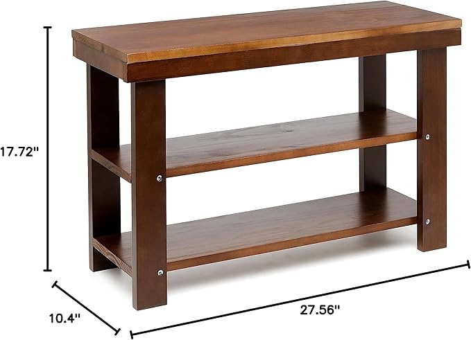 Amazon Basics Solid Pine Wood Entryway Shoe Rack Bench, Espresso, 10.4" D x 27.56" W x 17.72" H