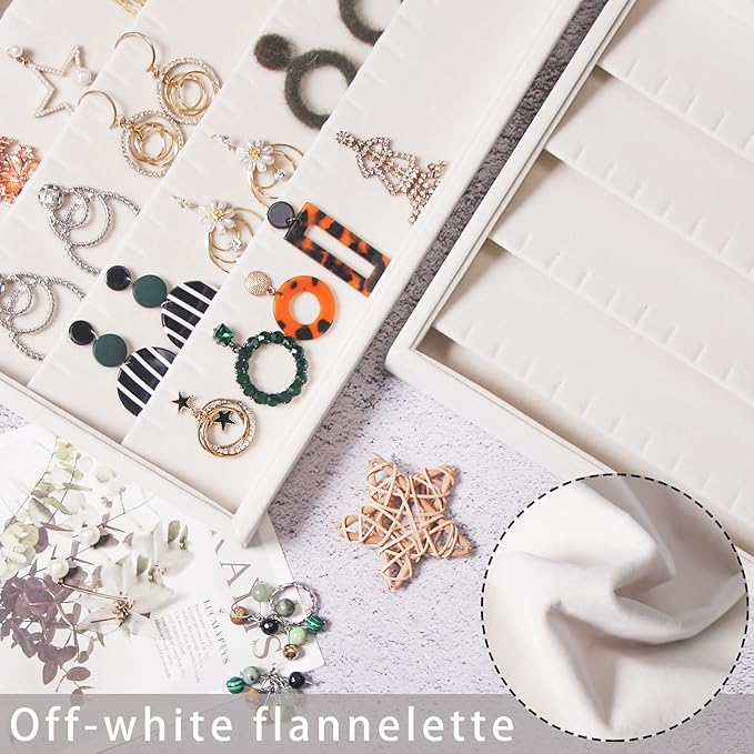 Coward 2PC Stackable Earring Tray Drawer Jewelry Holder Organizer Box Storage Earring Display Stand for Selling (beige(earring+earring))