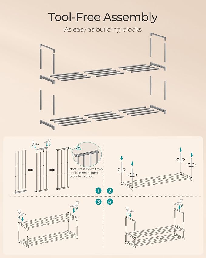 SONGMICS Shoe Rack, 2-Tier Shoe Organizer, Metal Storage Shelf, Upright or Upside Down, for 12-15 Pairs, Stackable, for Entryway, 11.8 x 36.2 x 13.4 Inches, Gray ULSA012G01
