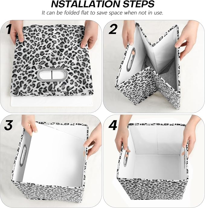 ANMINY 6PCS Storage Cubes Leopard Cheetah Print Velvet Fabric Storage Bins for Shelves, Collapsible Washable Closet Storage Baskets Boxes with Handles for Organizing and Storage -Gray, 11"x 11"x 11"