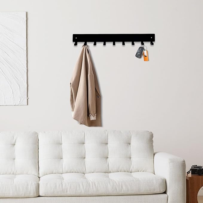 Key Holder Wall Mounted with 9 Hooks, Metal Key Organizer Rack, Black Key Hanger for Entryway, Kitchen, Living Room, Office, Doorway Decor (14 Inches)