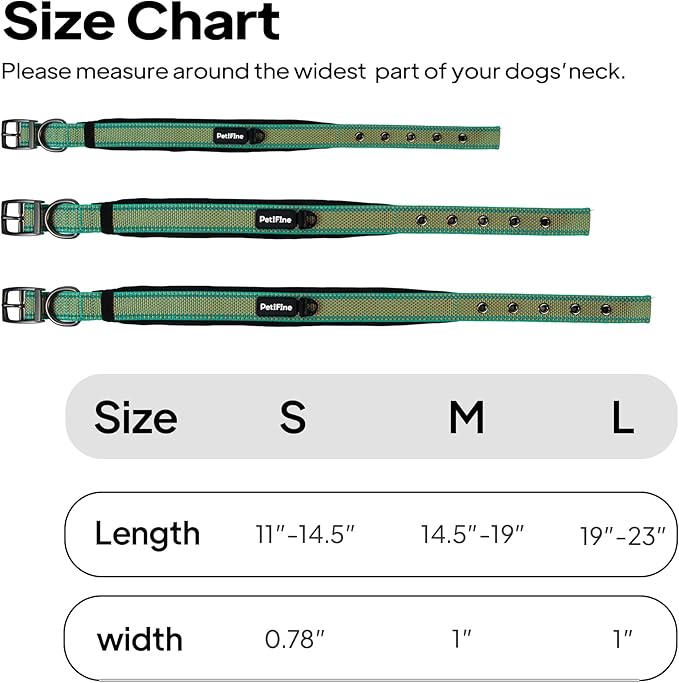 PetiFine Dog Collars for Small Dogs, Neoprene Padded and Adjustable, Reflective Wide Heavy Duty Pet Collars with Durable Metal Belt Buckle for Walking, Teal&Orange, S