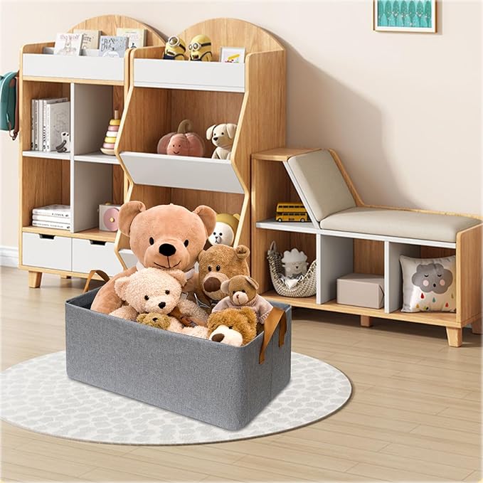 SNWDN 6 Pack Closet Cloth Storage Bins for Shelves, Medium Storage Baskets for Shelves, Fabric Bins for Closet organization with Handles( Gray 15''L x 10''W x 8''H)