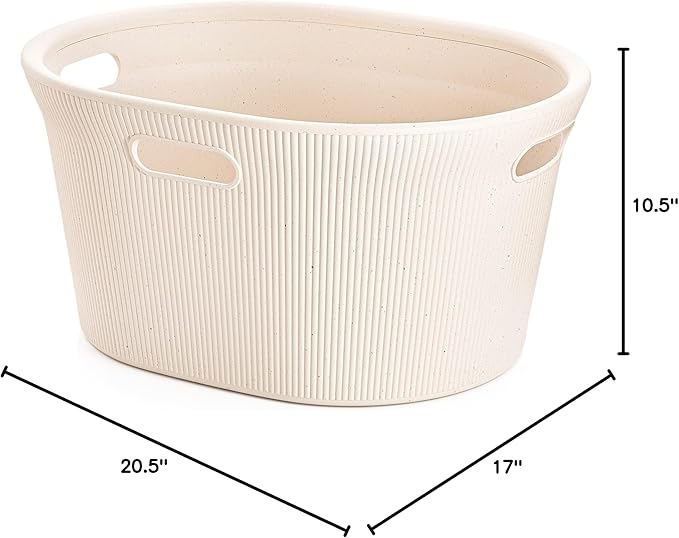 Superio Ribbed Collection - Eco-Friendly Decorative Plastic Laundry Basket with Cut-Out Handles, (2 Pack) Hamper Organzier for Bedroom Bathroom College Dorm Room 35 Liter