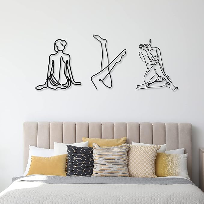 Photect 3 Pcs Metal Wall Art Decor Minimalist Abstract Woman Wall Art Metal Modern Line Drawing Decor Female Single Line Home Hanging for Bedroom Bathroom Living Room Christmas Housewarming(Fresh)