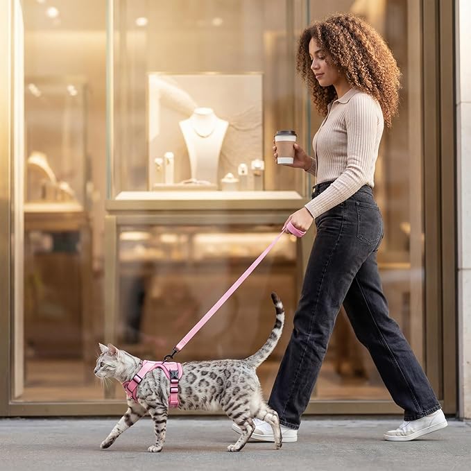 Cat Harness and Leash Set Escape Proof Tactical Large Kitten Harness Emotional Support Cat Vest, Pink, L