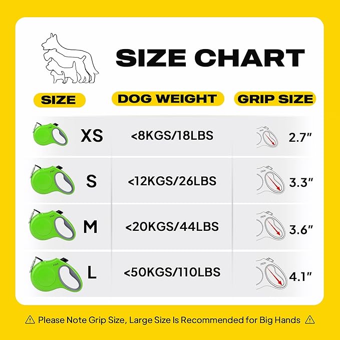 Fida Retractable Dog Leash, 10ft Heavy Duty Pet Walking Leash for X-Small Dog or Cat up to 18 lbs, Tangle Free. One-Hand Brake (X-Small, Green)