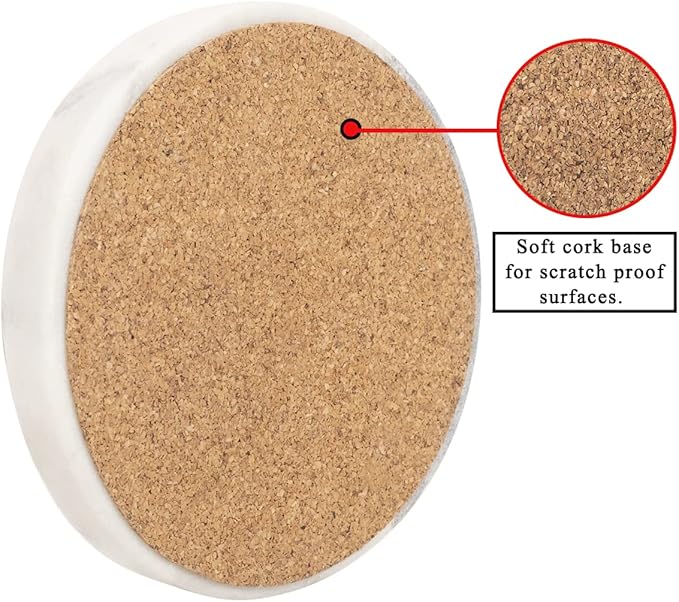 GoCraft Round Marble Coasters for Drinks - Handcrafted Modern Multicolor Pieces with Gold Brass Inlay for Beverages & Wine/Bar Glasses - Set of 4