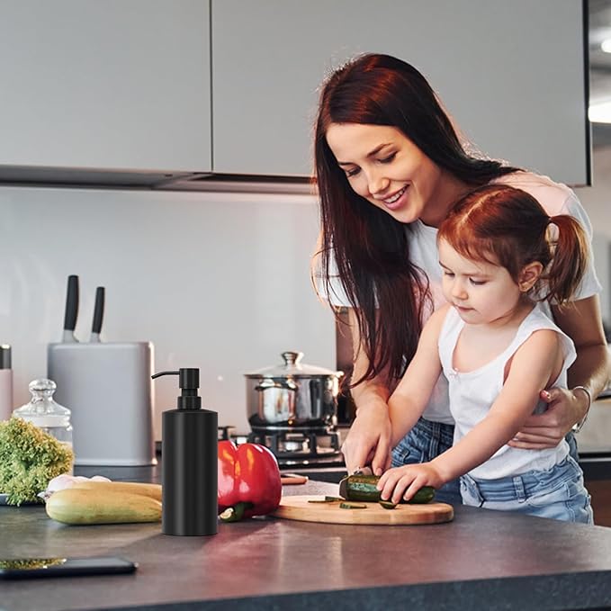 ARKTEK Large Stainless Steel Countertop Soap Dispenser Matte Black- Rust and Leak Proof Liquid Hand Soap Pump Bottle for Kitchen, Bathroom and Countertop Hand Dish Lotion (20 Oz / 600ml)