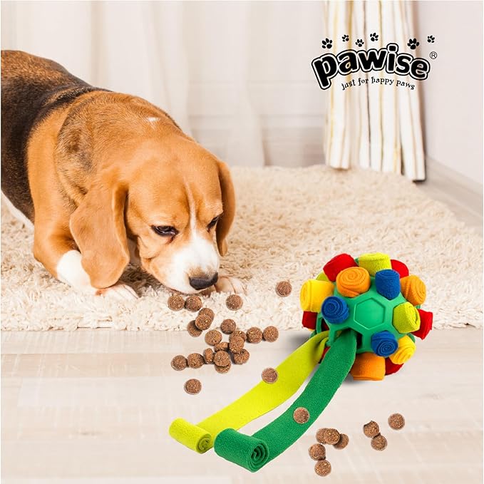 PAWISE Snuffle Ball for Dogs, Sniffle Treat Puzzle Toy, Dog Snuffle Balls, Snuffle Toy, Machine Washable, Foraging Sniffle Treat Ball for Puppies and Boredom Relief (Red Rainbow) (Medium)