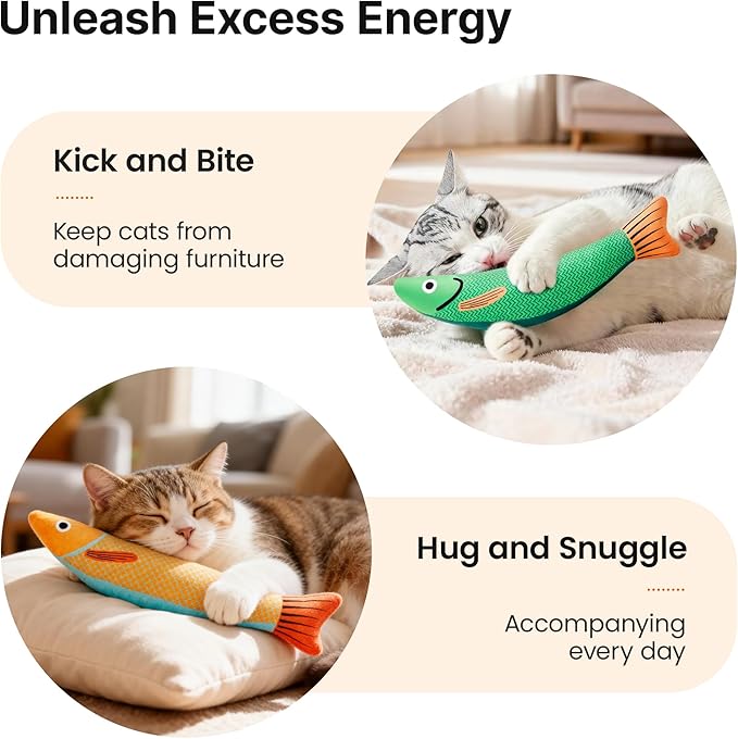 Potaroma Cat Toys Saury Fish, 3 Pack, Catnip Crinkle Sound, Soft and Durable, Interactive Kitten Kicker for Indoor Kitty Exercise 9.4 Inches for All Breeds