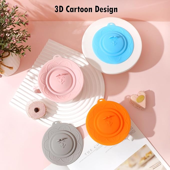 Cat's face Silicone Cup Covers (Set of 4) , Multicolored Silicone Lids for Mugs, Cups, Tea Pots,Flexible Mug Covers,Hot Cup Lids for Coffee & Tea