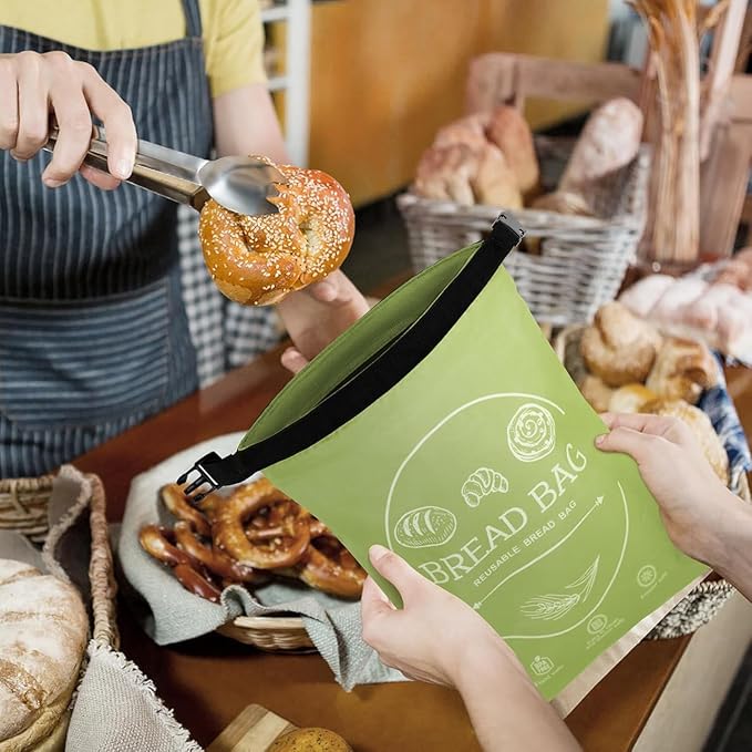 Bread Bags for Homemade with Beeswax Wrap - Zipper Reusable Bread Bag for Sourdough 2-Pack, Reusable Food Storage Bag to Keep Sourdough Fresh, Freezer-Safe, Eco-Friendly (Khai& Green)