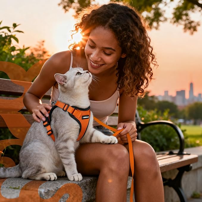 rabbitgoo Cat Harness and Leash for Walking, Escape Proof Soft Adjustable Vest Harnesses for Cats, Easy Control Breathable Reflective Strips Jacket, Orange, XXS
