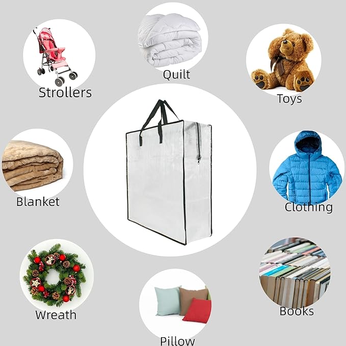 6 Pack Clear Storage Bags with Zipper and Handles, Blanket Bags For Closet Storage, Moving and Packing Supplies for College, Underbed Storage Organizer for Clothes Pillow Bedding Christmas Wreath