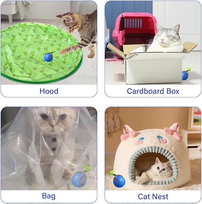 Interactive Cat Ball Toy with Feather, Smart Ball for Indoor Cats, Motion Activated Automatic Cat Toys, USB Rechargeable Toys, Blue