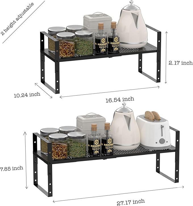 Multi-Functional Metal Shoe Rack,Expandable Adjustable Stackable Kitchen Organizer,Metal Shelf risers for cabinets, Kitchens and Closet, Bathroom(1Pack/Black/Medium)