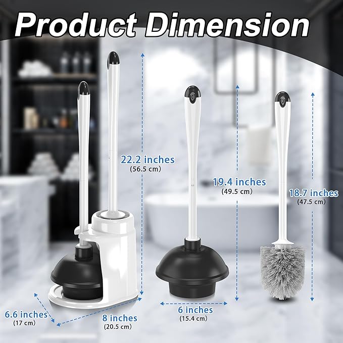 NEWE Toilet Brush and Plunger Set, 2 in 1 Toilet Plunger Heavy Duty, Toilet Brush and Holder with Hidden Tweezers, Toilet Bowl Brush for Bathroom Toilet