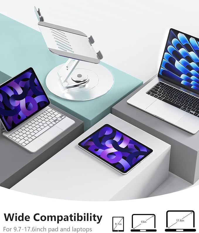 NTMY Adjustable 360 Rotating Laptop Stand with Phone Holder, Foldable for Desk, Ergonomic Fits MacBook, All Notebooks up to 17.3 inches