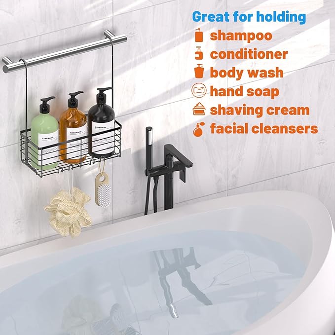 YUOROS Hanging Shower Caddy, Over the Door Shower Organizer Rack 304 Stainless Steel Rustproof (Black)