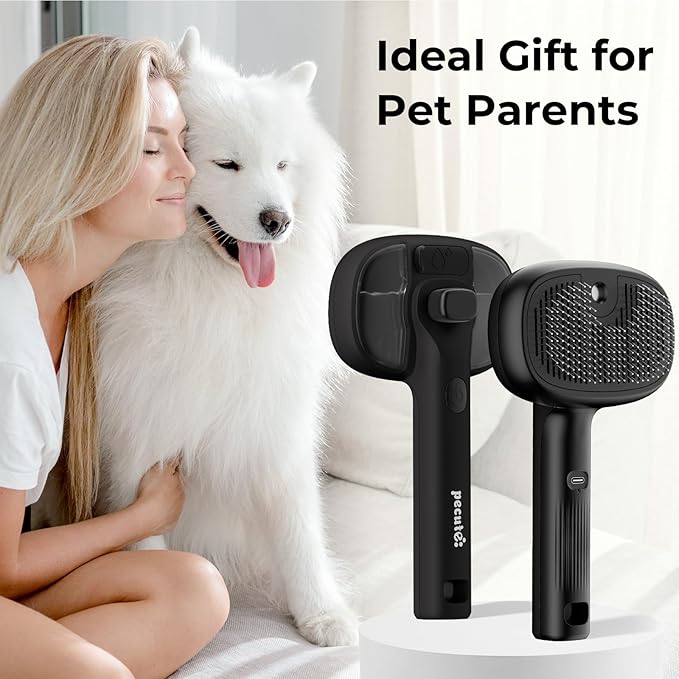 Pecute Cat Steam Brush, Self-Cleaning Steam Cat Brush with 2 Water Spray Modes, Large Capacity Tank, Steaming Renu Dog Brush for Shedding Massaging Grooming, Cool Mist Only