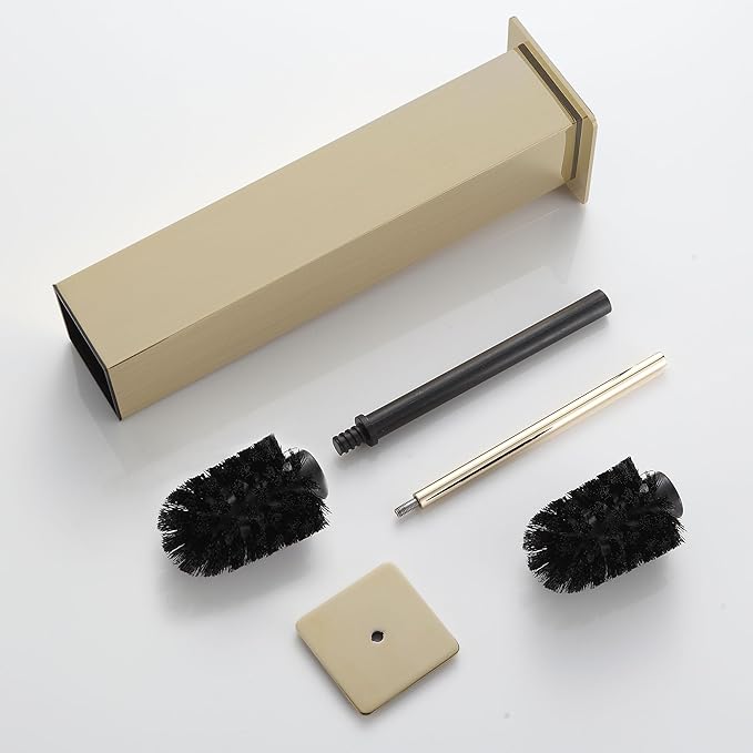 BVL Toilet Brush and Holder Set Brushed Gold Stainless Steel 304 Square Freestanding Toilet Brush for Bathroom