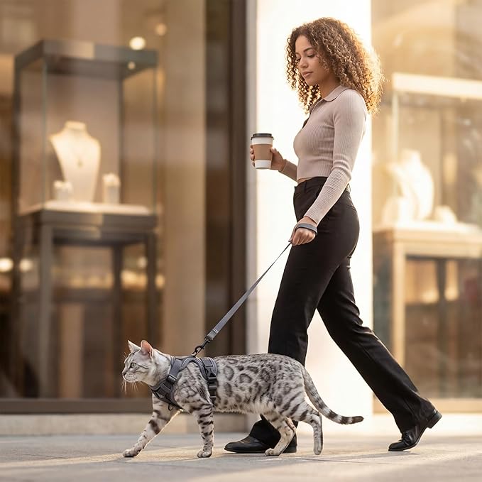 Cat Harness and Leash Set Escape Proof Tactical Medium Kitten Harness Emotional Support Cat Vest, Grey, M