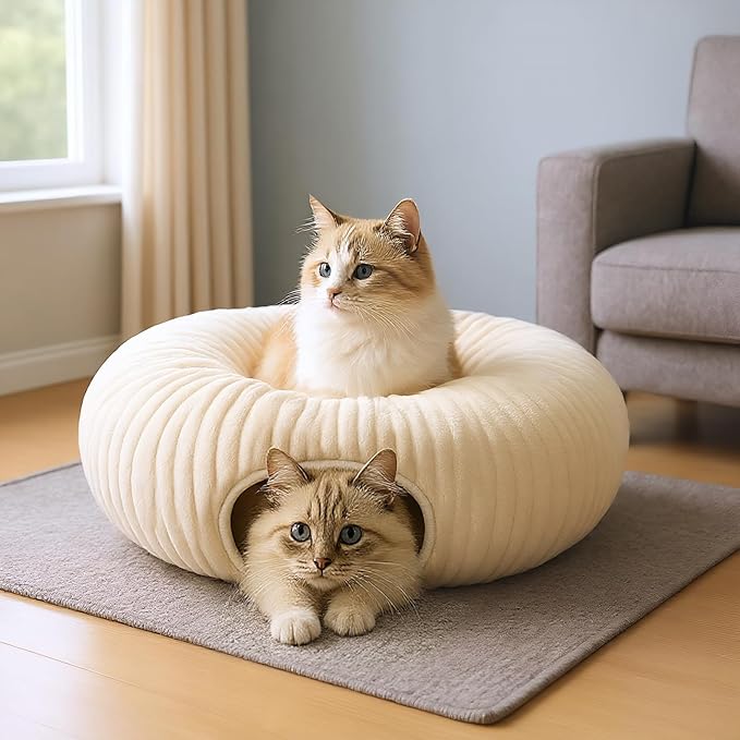 Cat Tunnel Bed with 40 Cat Toys, Collapsible Play Tunnel for Indoor Cats, Cat Tube for Kitten Puppy